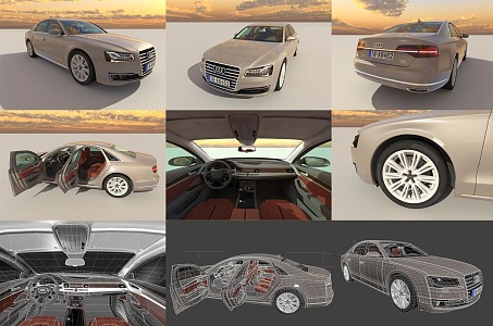 Audi A8 2014 sedan with interior trim 3d model