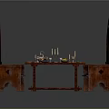 Traditional Mahogany Dining Table Set With Two Chairs And Tableware Candles