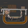 3D Industrial Factory Model With Circular Pipes Equipment And Brown Metal Platform