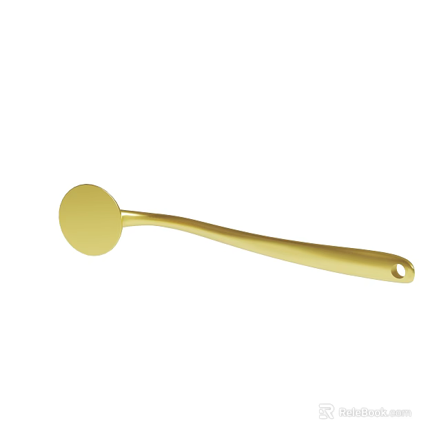 Golden Kitchen Spoon With Long Handle And Round Head Design 3d model 