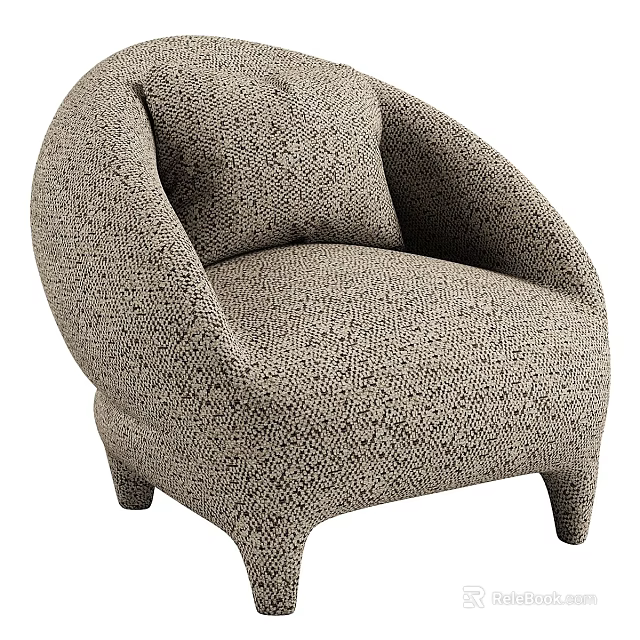 Modern Beige Single Sofa with Textured Fabric and Curved Armrests Design 3d model 
