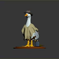 Adorable Duck Character Wearing Brown Hat And Beige Cloak On Orange Base With Small Items