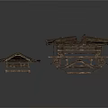 Traditional Wooden Thatched Roof Components With Broken Fragments And Weathered Structure
