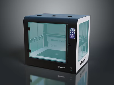 Modern Computer Controlled 3D Printer With Transparent Cover LCD Screen And Black White Design 3d model