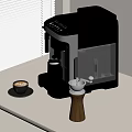 Modern Kitchen Coffee Machine With Coffee Cup And Wooden Grinder On Counter