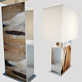 Modern Table Lamp With White Square Lampshade And Wood Grain Pattern Base 3d model