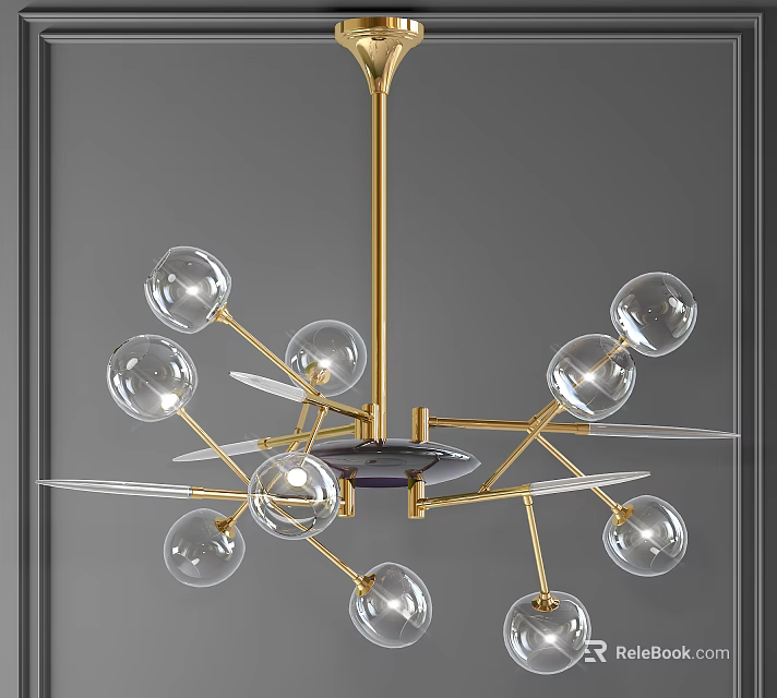 Modern Gold Chandelier With Glass Globes And Metal Frame In Contemporary Design 3d model 