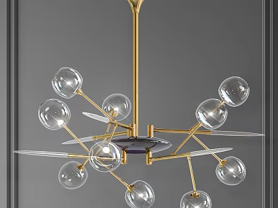 Modern Gold Chandelier With Glass Globes And Metal Frame In Contemporary Design 3d model