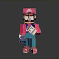 Pixel Style Character With Pink Hat Blue Overalls Holding Game Cartridge