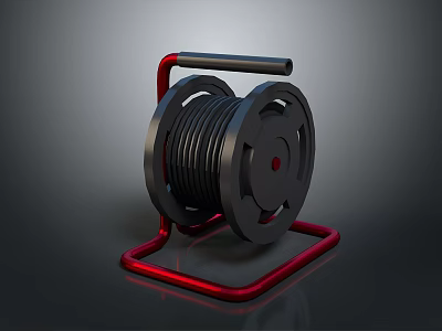 Efficient Household Cable Reel with Black Reel Red Stand and Black Handle for Cord Storage 3d model