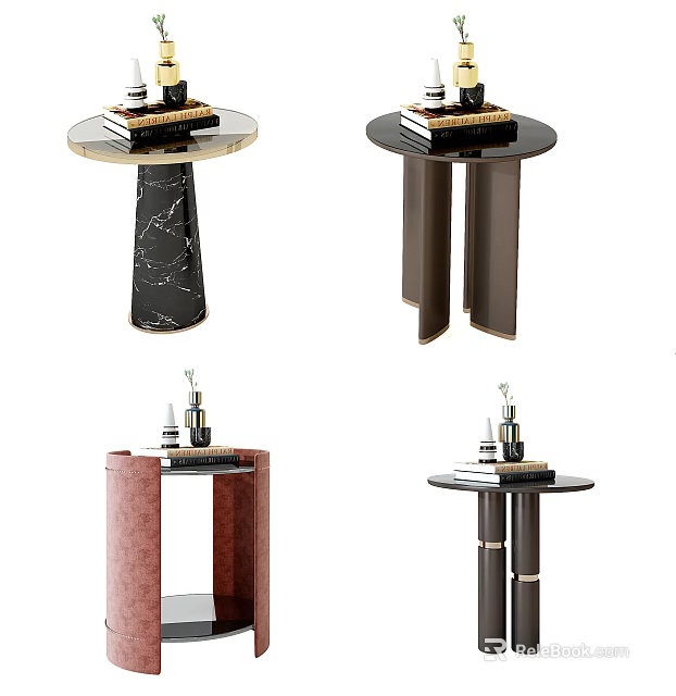 Modern Round Side Tables With Marble Tops Metal Frames And Velvet Finishes For Home Decor 3d model 
