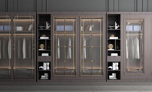 New Chinese wardrobe sliding door combination 3d model