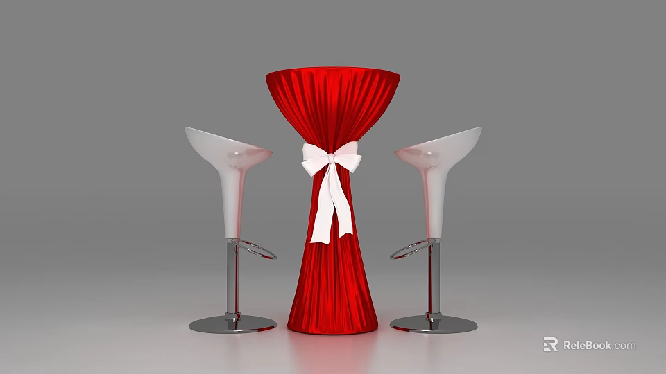 Red Round Table with White Bow Tie and White Bar Stools for Modern Space 3d model