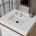 Modern Stainless Steel Washbasin with Brass Faucet and Glass Cups on White Countertop
