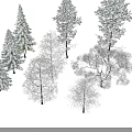 Snow Covered Arbor Trees In Winter Natural Landscape With Various Types 3d model