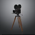 Vintage Old Fashioned Movie Projector Electronic Device With Orange Tripod Stand