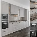 Modern White Kitchen Cabinets With Oven Gas Stove Sink And Tile Backsplash