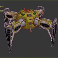 Futuristic Yellow Mechanical Spider Robot With Metallic Legs And Sci Fi Design Details