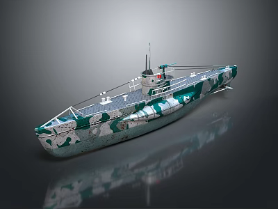 Camouflage Military Boat With Green White Pattern And Deck Antenna Design 3d model
