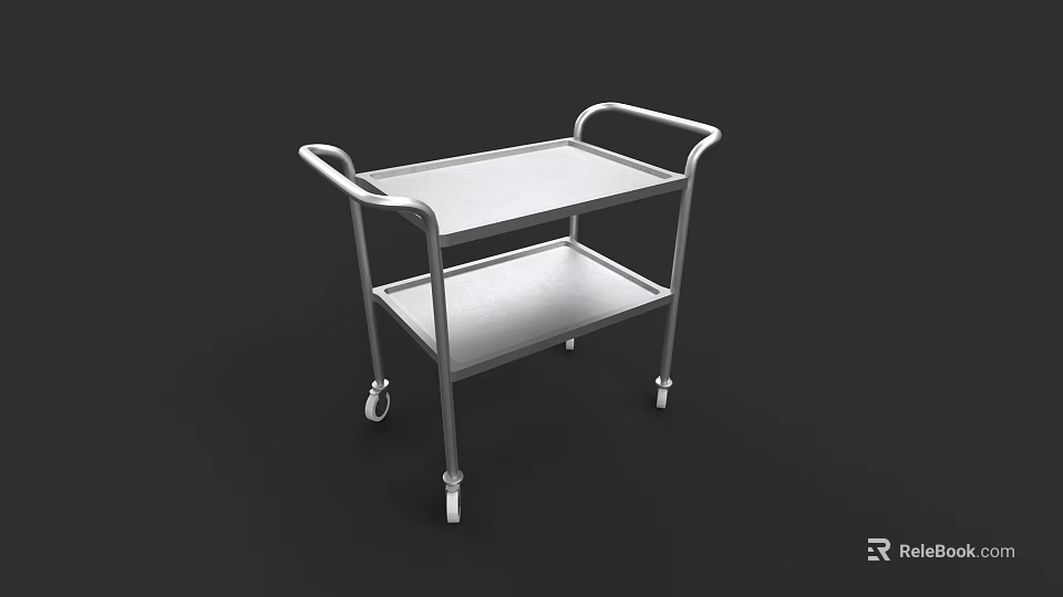 Hospital Ward Medical Cart With Metal Frame Two Tier Shelves Handrails And Wheels 3d model 