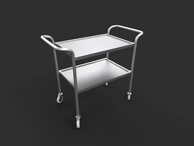 Hospital Ward Medical Cart With Metal Frame Two Tier Shelves Handrails And Wheels 3d model