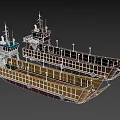 Two Cargo Ships With Open Decks And Industrial Structural Design 3d model