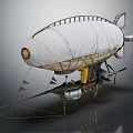 Vintage Steampunk Airship With White Envelope Metal Frame Propeller And Cabin