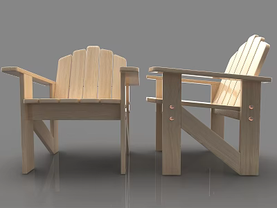 Two Wooden Leisure Chairs With Simple Design And Armrests For Outdoor Seating 3d model