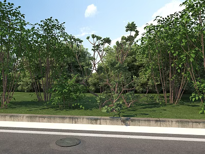 Office Landscape With Lush Trees Green Grass And Blue Sky White Clouds 3d model