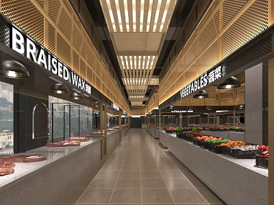 Shopping Mall Food Shop with Braised Wagyu and Fresh Vegetable Displays 3d model