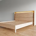 Modern Wooden Single Bed Frame With Simple Headboard In Minimalist Interior 3d model