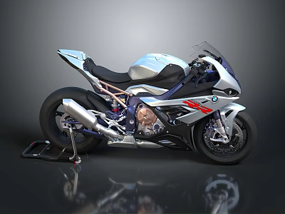 Sleek Silver BMW Motorcycle With Black Accents Red Stripes And Sporty Design 3d model