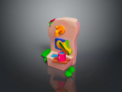Colorful 3D Model Pink Vending Machine With Food Design And Green Leaf Decoration 3d model