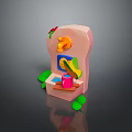 Colorful 3D Model Pink Vending Machine With Food Design And Green Leaf Decoration