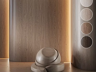 Sculptural Stacked Wooden Components With Curved Texture Circular Elements In Warm Lighting 3d model