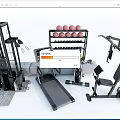 Modern Fitness Equipment Set Including Multi-functional Trainer Treadmill Dumbbell Rack And Chair