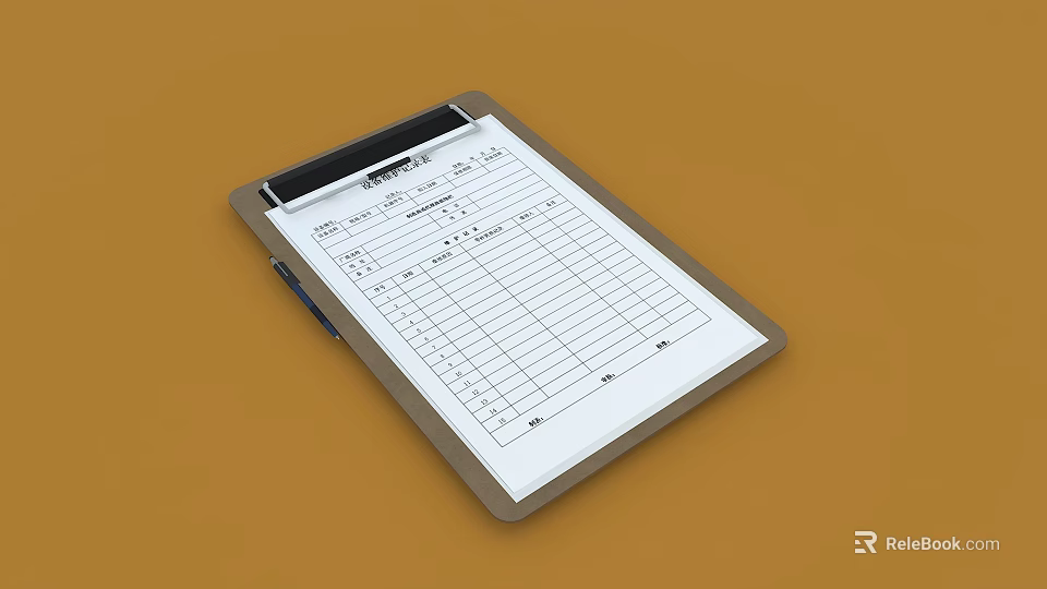 Clipboard With Printed Form And Pen On Orange Background Surface 3d model 