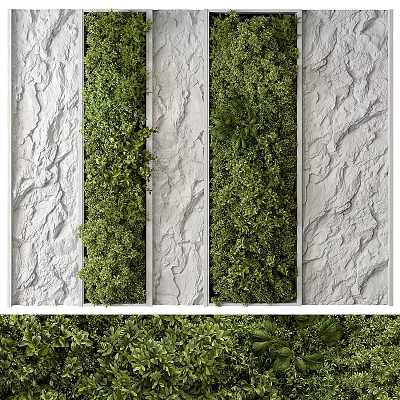 Vertical Greenery Wall With Textured White Walls And Lush Foliage 3d model