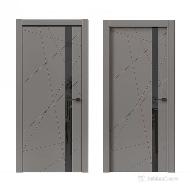 Modern Gray Flush Doors with Geometric Patterns and Black Frames Handles 3d model