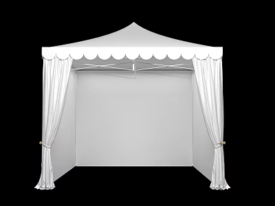 White Decorative Tent With Scalloped Top And Hanging Curtains With Golden Ties 3d model