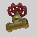 Brass Water Faucet With Red Ornate Handle And Classic Design