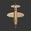 Shiny Golden Vintage Airplane Model With Propeller Wings And Reflection On Dark Background
