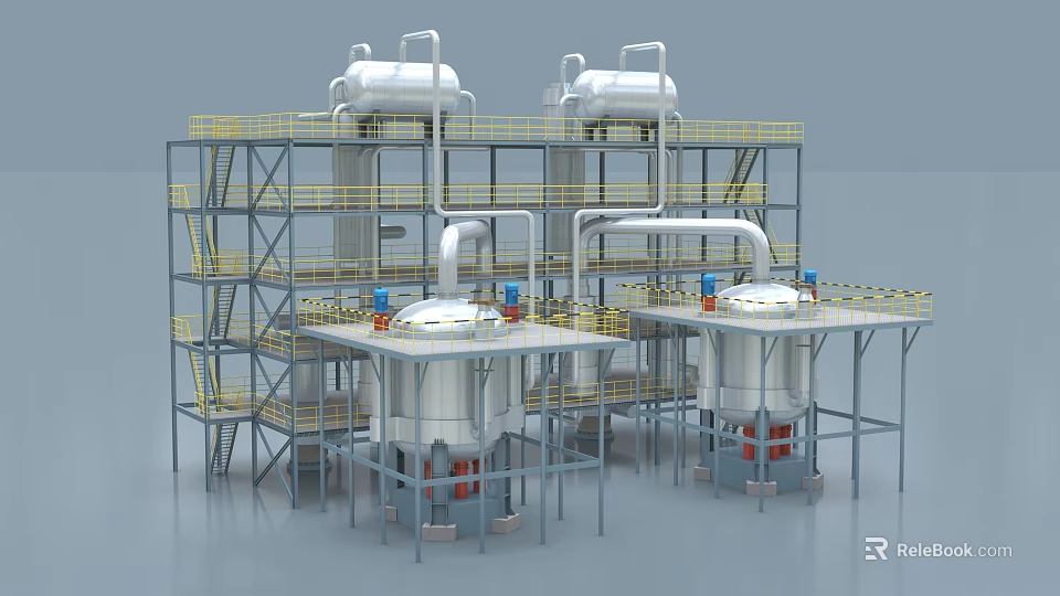 Industrial Equipment With Large Metal Tanks Multi Level Frames And Piping Systems 3d model 