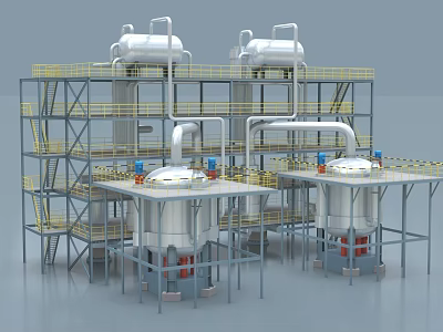 Industrial Equipment With Large Metal Tanks Multi Level Frames And Piping Systems 3d model