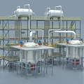 Industrial Equipment With Large Metal Tanks Multi Level Frames And Piping Systems