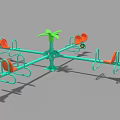 Kids Playground With Cross Shaped Structure Green Star Center And Orange Cone Towers