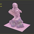 Game Movie Character Sitting On Green Blue Textured Rock Holding Fish Like Object