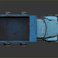 Vintage Blue Dump Truck With Glowing Wheels Recycling Symbol Retro Design On Dark Background