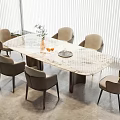 Elegant Marble Dining Table Set With Six Gray Chairs And Decorative Vase In Bright Room