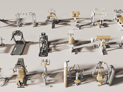 Comprehensive Fitness Equipment Assortment Featuring Treadmills Weight Machines Exercise Benches And Training Gear 3d model